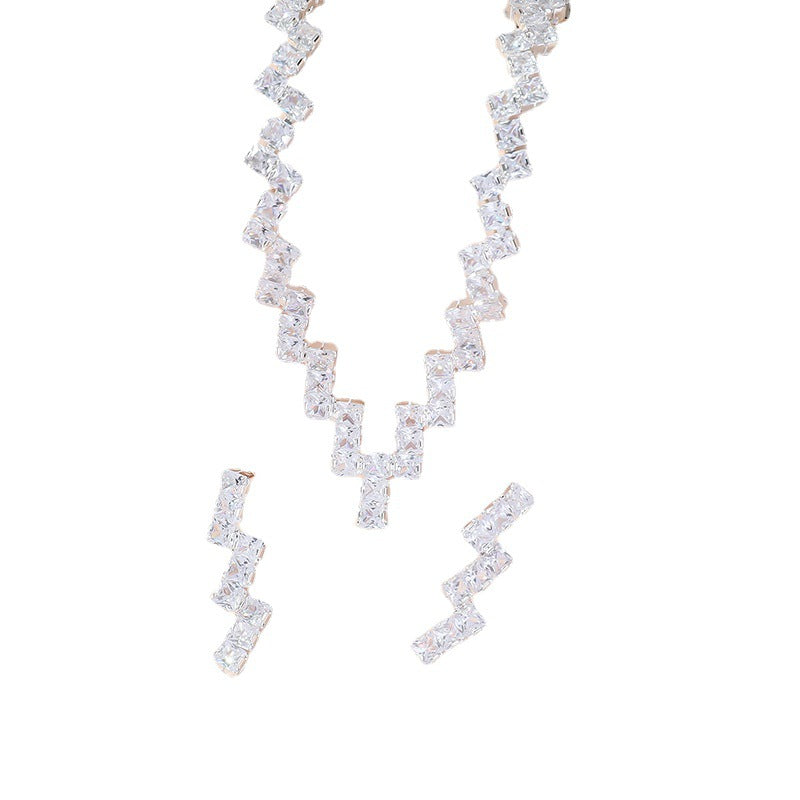 Jewelry crystal zircon collarbone necklace earrings two-piece set