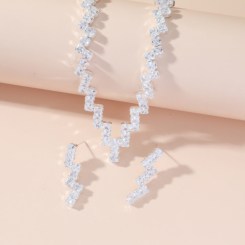 Jewelry crystal zircon collarbone necklace earrings two-piece set