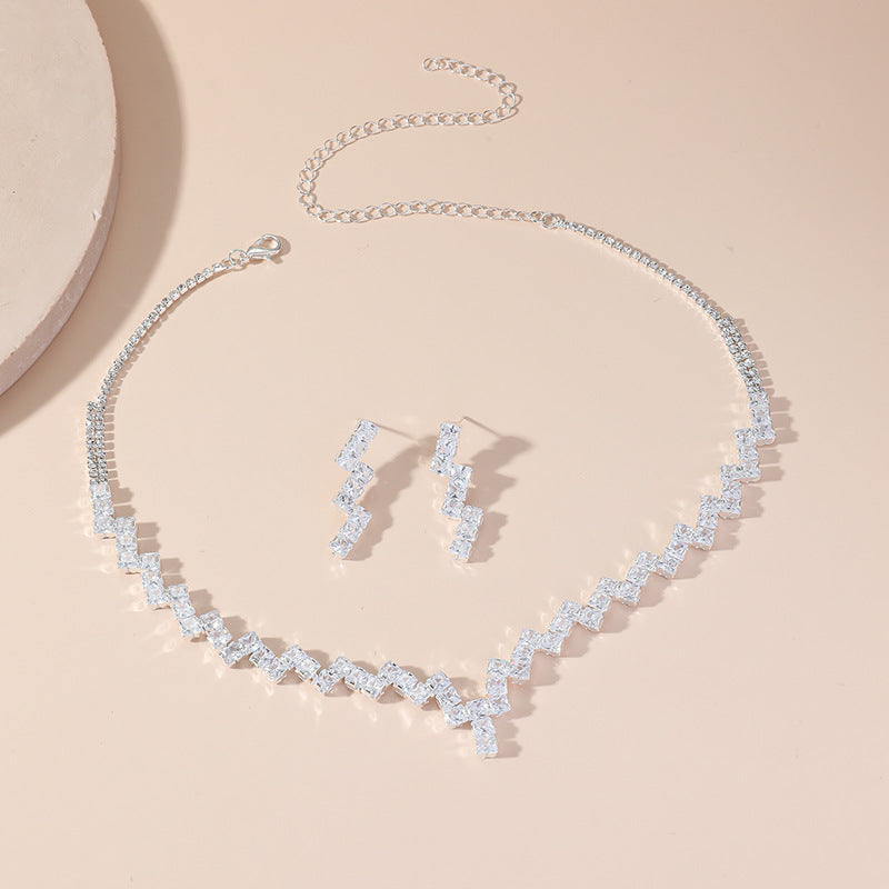 Jewelry crystal zircon collarbone necklace earrings two-piece set